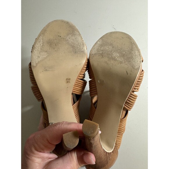 BCBG maxazaria Heels Shoes Gladiator Lace Up Woven Brown Peep Toe Boho Size 8.5 - Picture 12 of 14